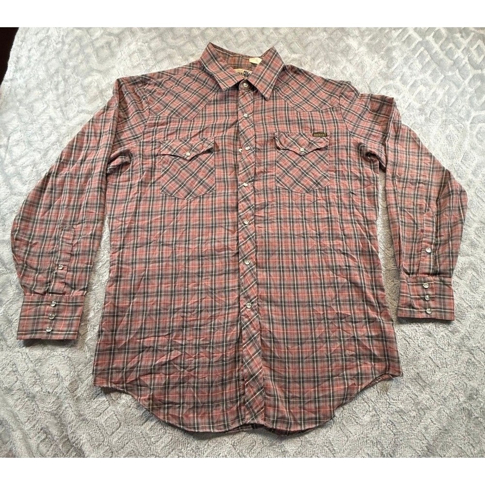 VTG Roebucks Plaid Western Pearl Snap Shirt Mens Missing size Read
